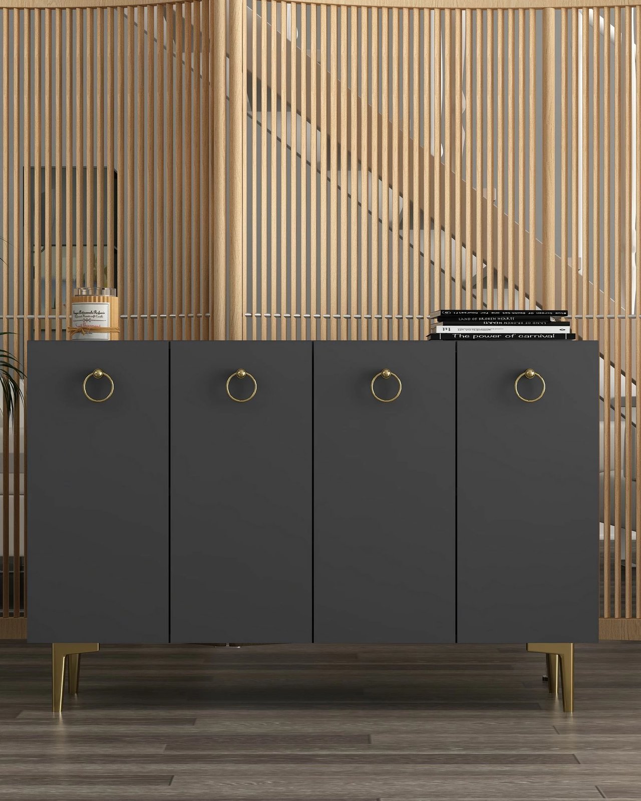 Konsolë Skye Decor, ngjyrë antracit, ari