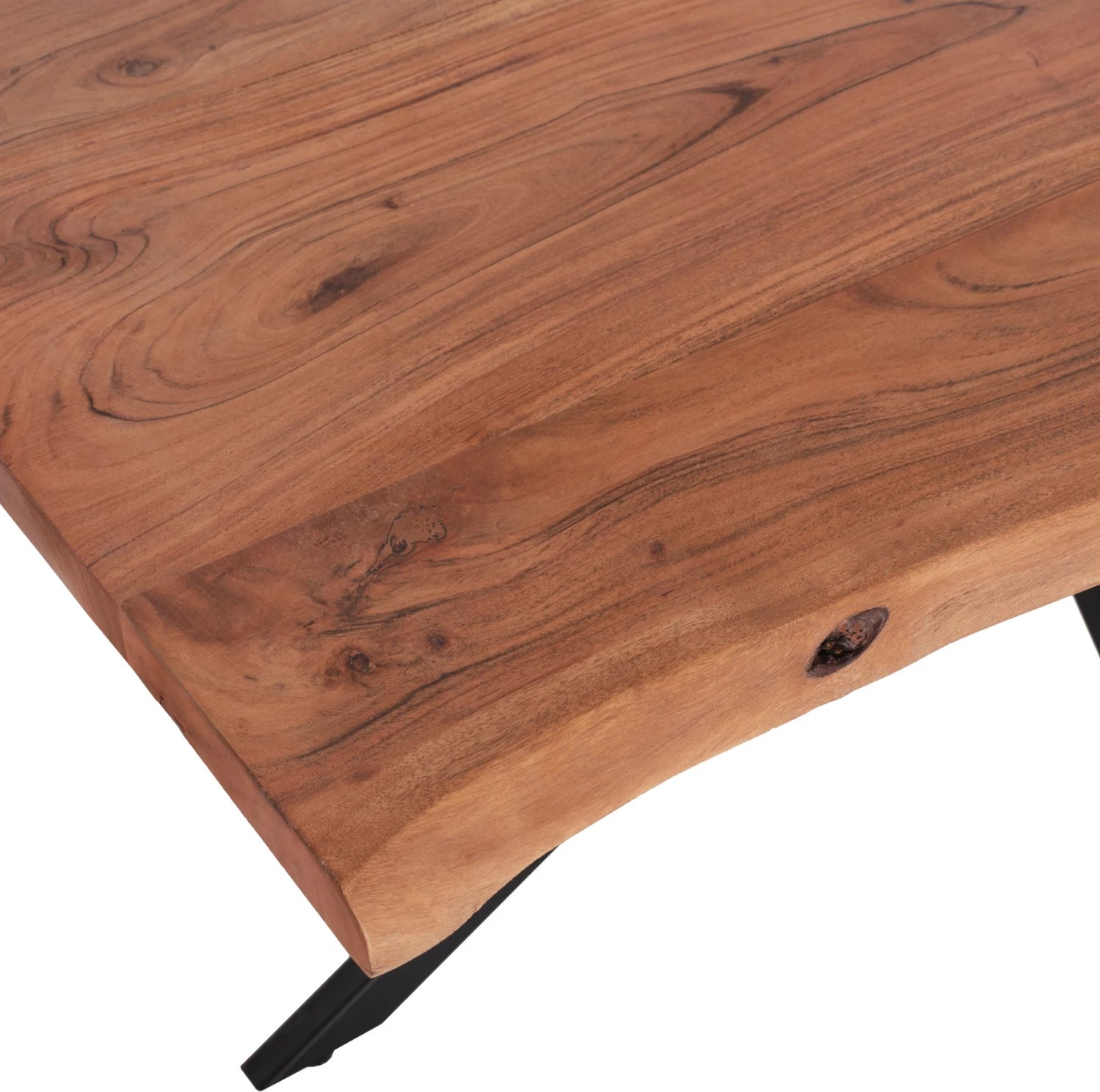 Tavolinë MONTANA FH11882, bazë metali e zezë me sipërfaqe druri akacie 160x90x74,5 cm