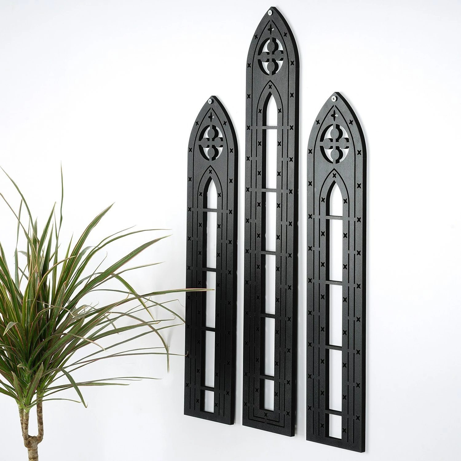 Aksesor dekorativ prej druri për mur, Wallity, CRY022, set prej 3 copash, ngjyrë e zezë