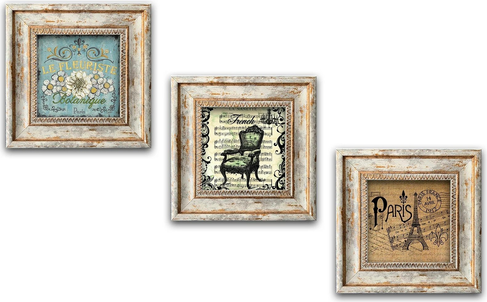 Pikturë dekorative me kornizë, MDF, 3 copë, shumëngjyrëshe, Wallity, Huhu325, 20x20cm