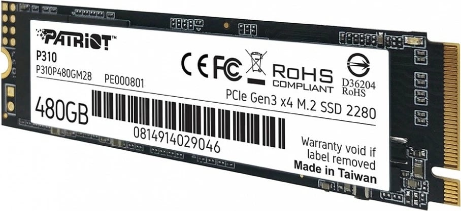 SSD Patriot P310, 480GB, M.2 2280, PCIe Gen3 x4, NVMe