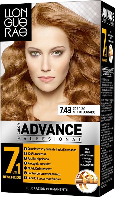 Ngjyrë për flokë LLONGUERAS Color Advance 7.43 Cobrizo Medio Dorado unisex