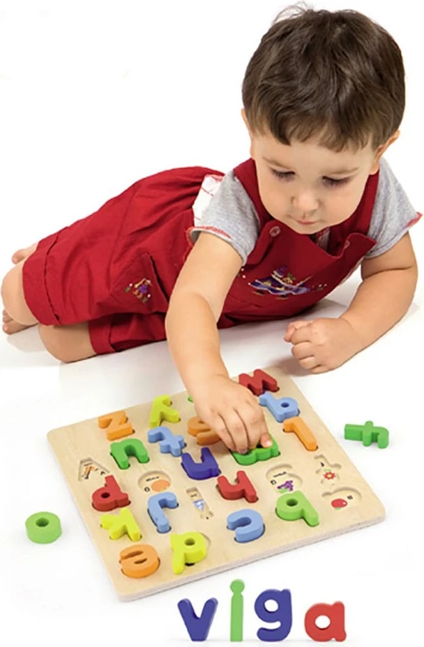 Puzzle alfabet druri, Viga, 26 shkronja, 30x30 cm, multicolor