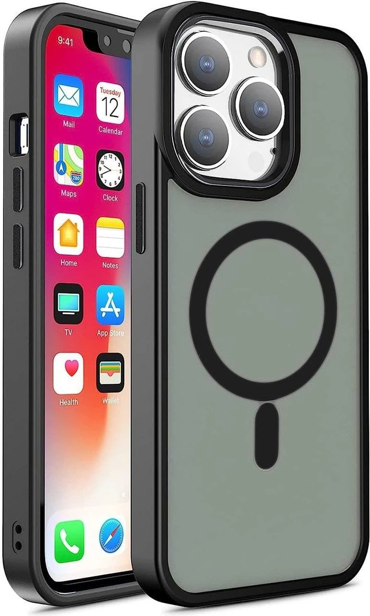 Mbështjellës Hurtel Color Matte Case për iPhone 14 Plus, MagSafe, i zi