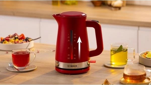 Çajnik Bosch TWK4M224, 1.7 L, 2400 W, Inoks, Kuqe Çajnik Bosch TWK4M224, 1.7 L, 2400 W, Inoks, Kuqe