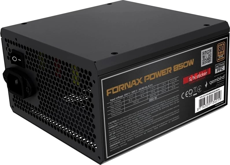 Kasë furnizimi Gembird Fornax Power CCC-PSUBRONZE-850W, e zezë