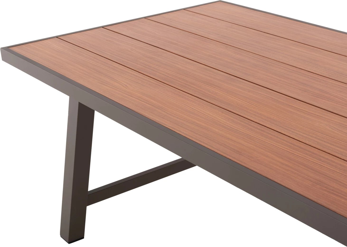 Tavolinë alumini për jashtë, GOBAR FH6060.04, ngjyrë shampanjë me sipërfaqe tavoline si dru, 240x105x75 cm