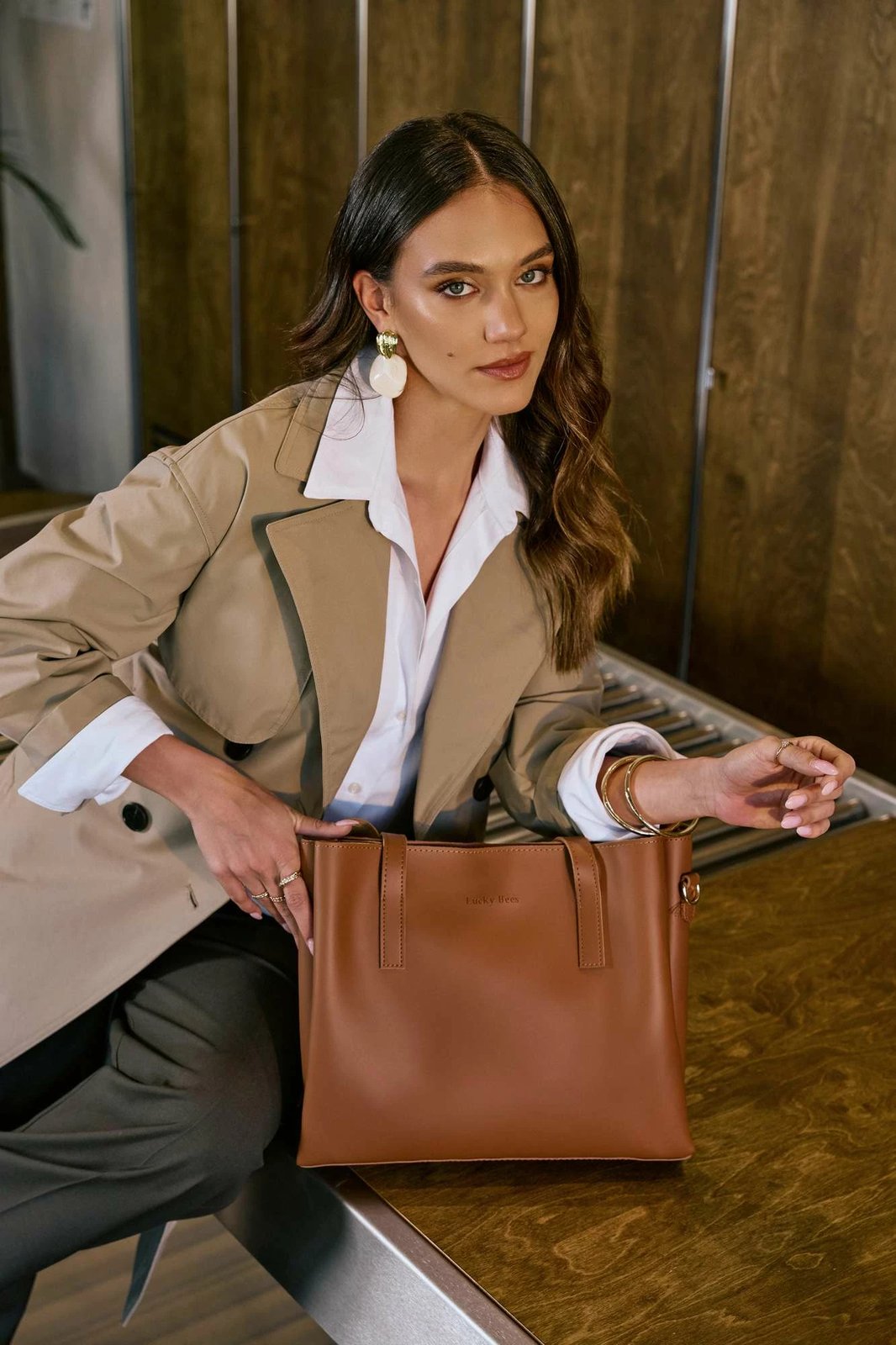 Çantë tote Lucky Bees, ngjyrë tan, 1257