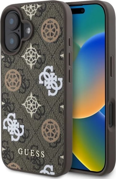 Mbështjellës Guess Peony On 4G Background MagSafe për iPhone 16, Kafe