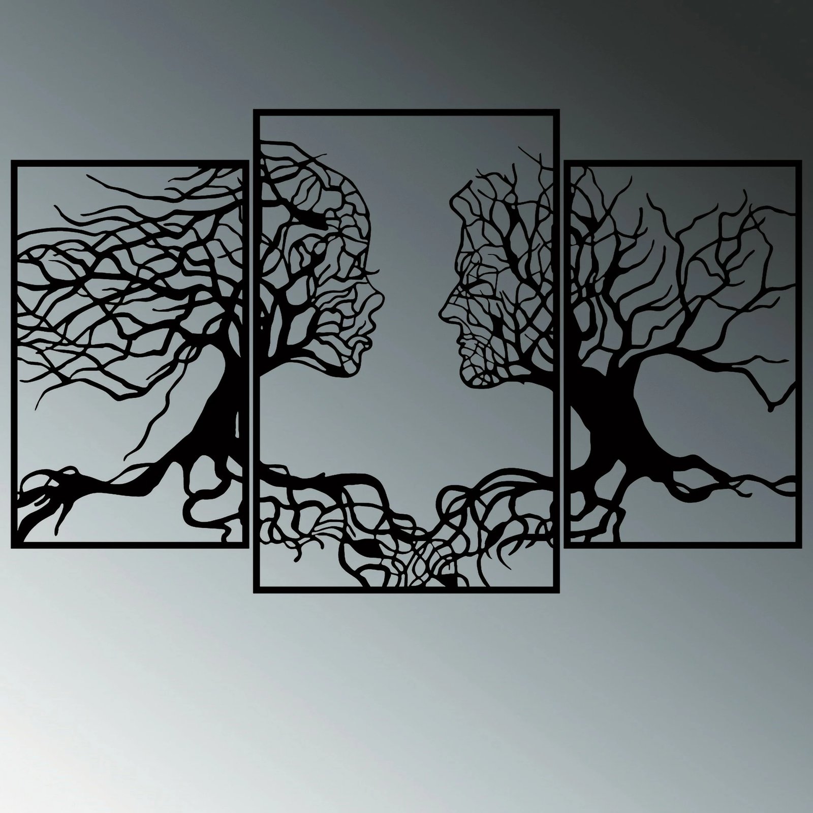 Aksesor dekorativ metalik për mur, Wallity, Tree Person 499, ngjyrë e zezë, 71x116cm