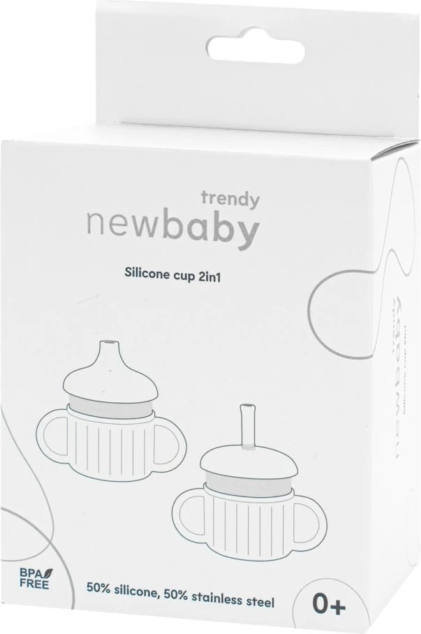 Gotë trajnimi, New Baby, 2-in-1, 220 ml, silikon + çelik inox, me doreza, bezhë