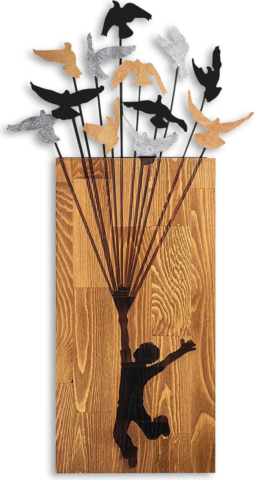 Aksesor dekorativ për mur, dru, Wallity Flying Boy 2, ngjyrë arre dhe e zezë, 45x86cm