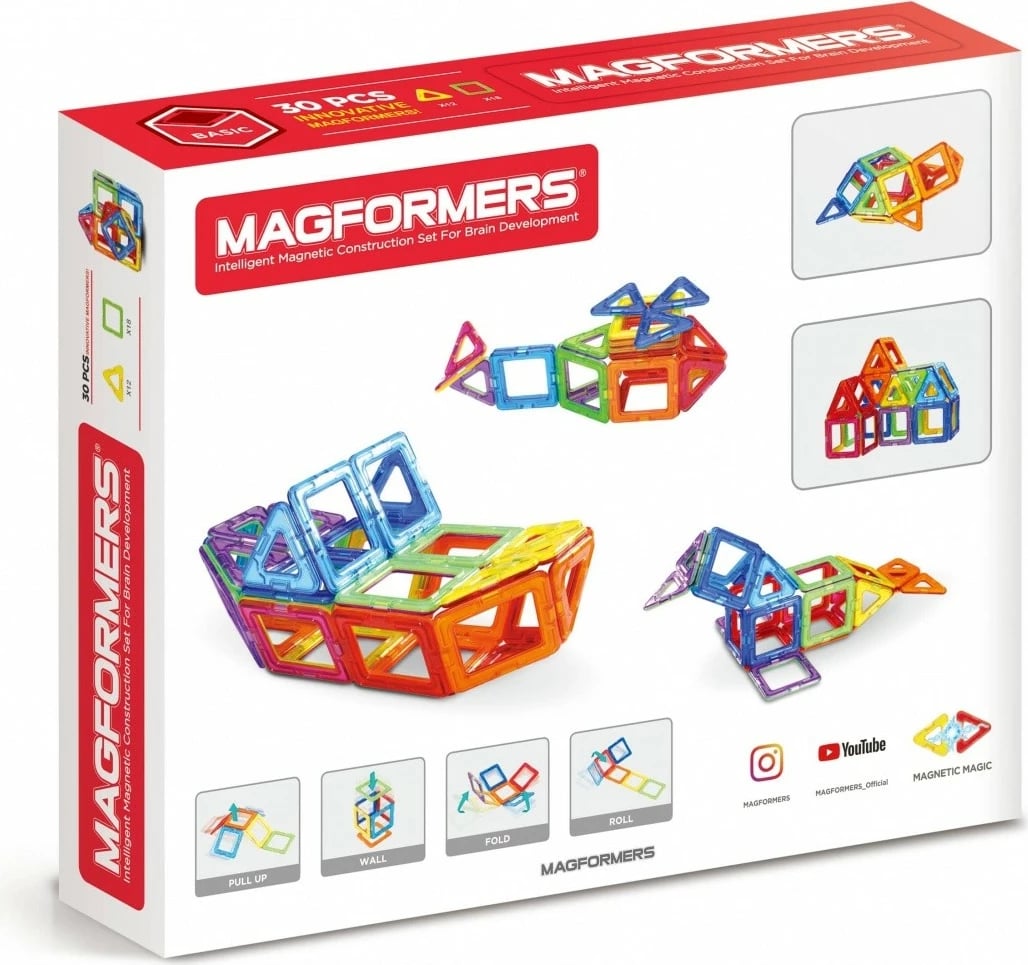 Blloqe magnetike ndërtuese, Magformers, Basic 30 005-30761, 30 pjesë, 3+ vjeç, set