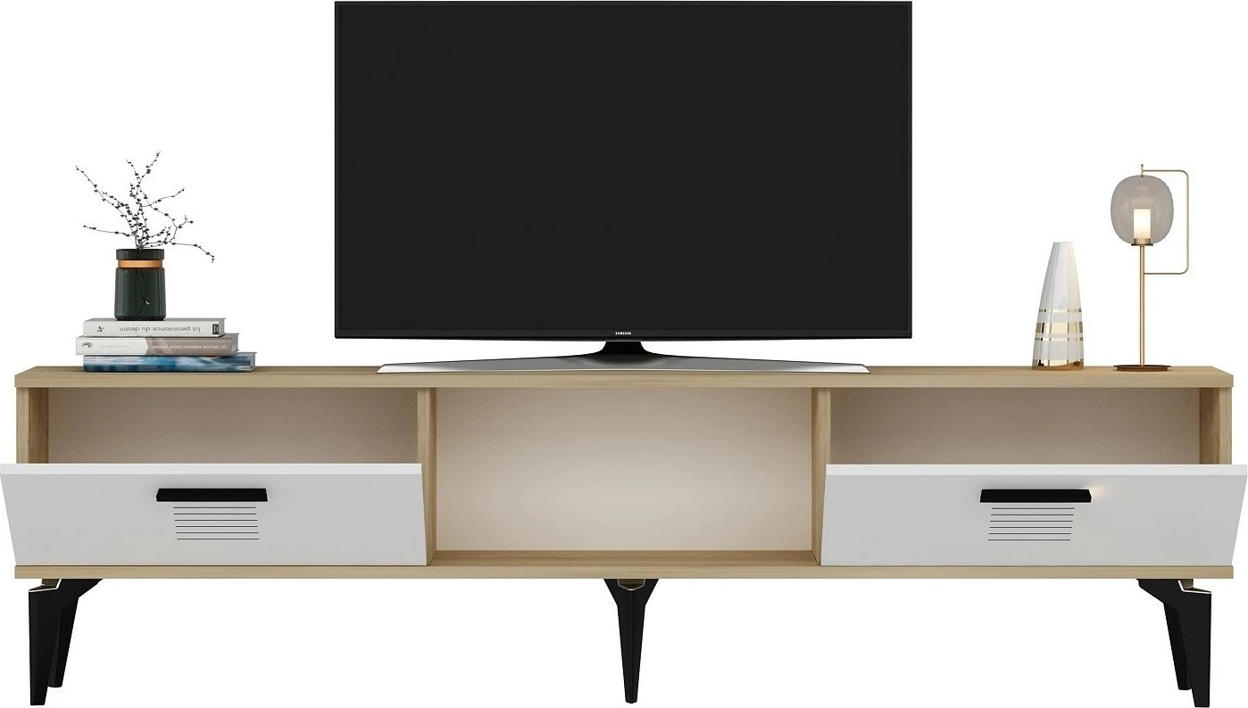 Komodë TV, ngjyrë lis safir, e bardhë, Skye Decor