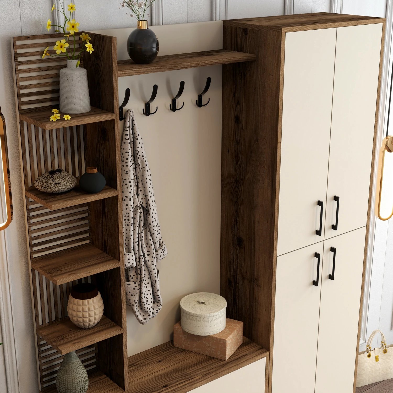 Stendë korridori, ngjyrë arre dhe krem, Skye Decor, Viyana DA