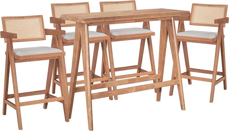 Tavolinë me karrige Winslow I set 5 copë, druri gome, ngjyrë arre e lehtë, 120x45x100cm