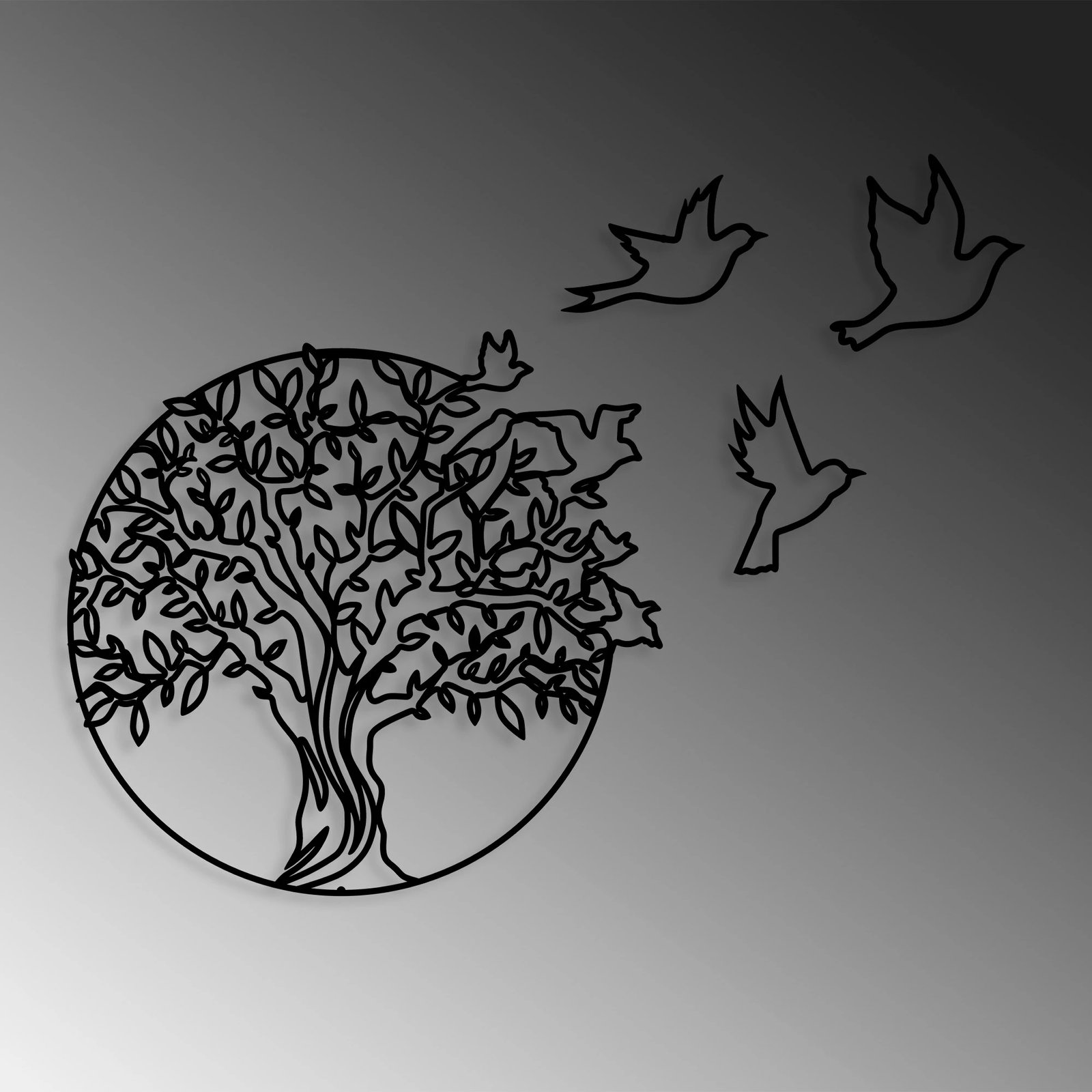 Aksesor dekorativ metalik për mur, pemë dhe zogj, Wallity, 61x56cm