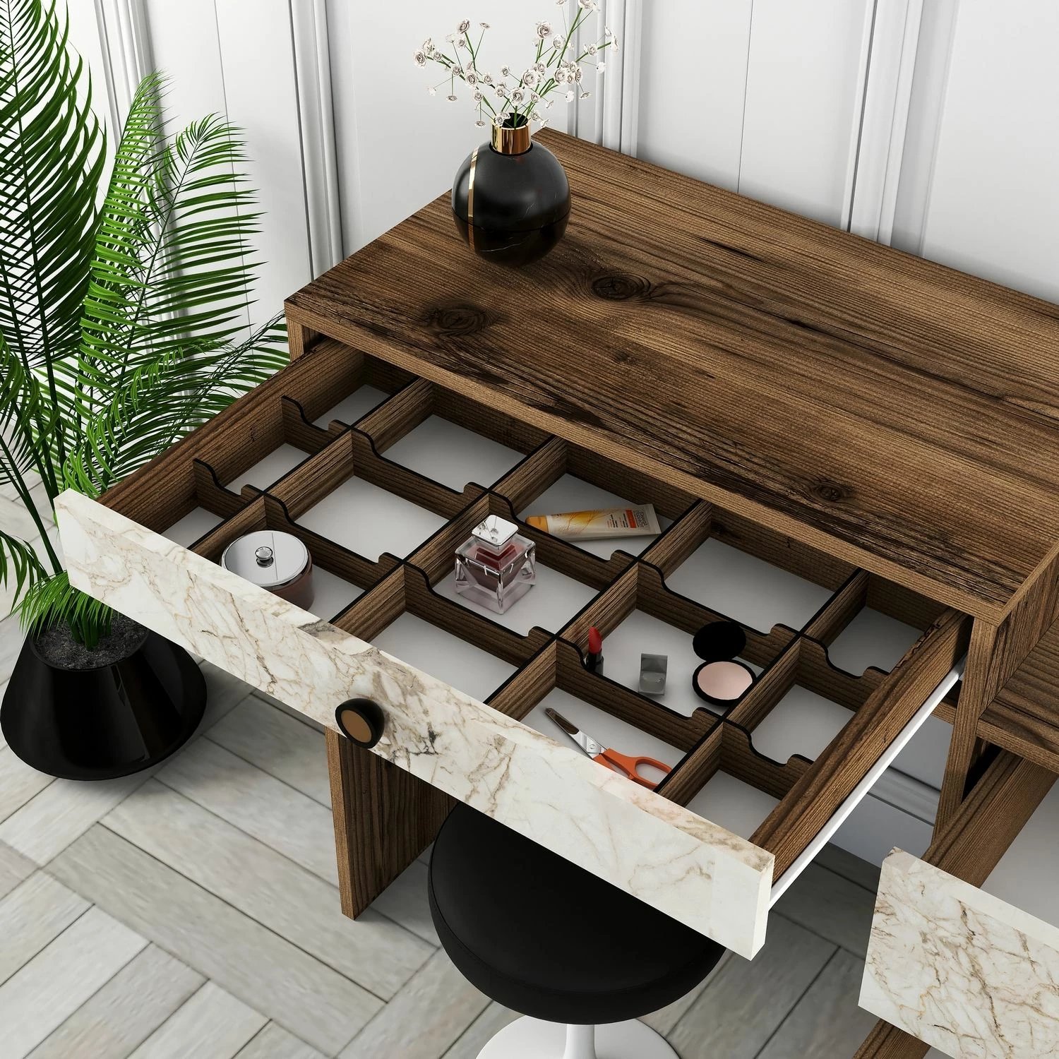 Tavolinë grimi Hanah Home, Lizbon 545, ngjyrë arre dhe e bardhë