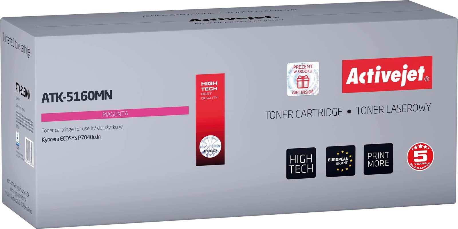 Toner zëvendësues Activejet ATK-5160MN për printerët Kyocera, 12000 faqe, rozë