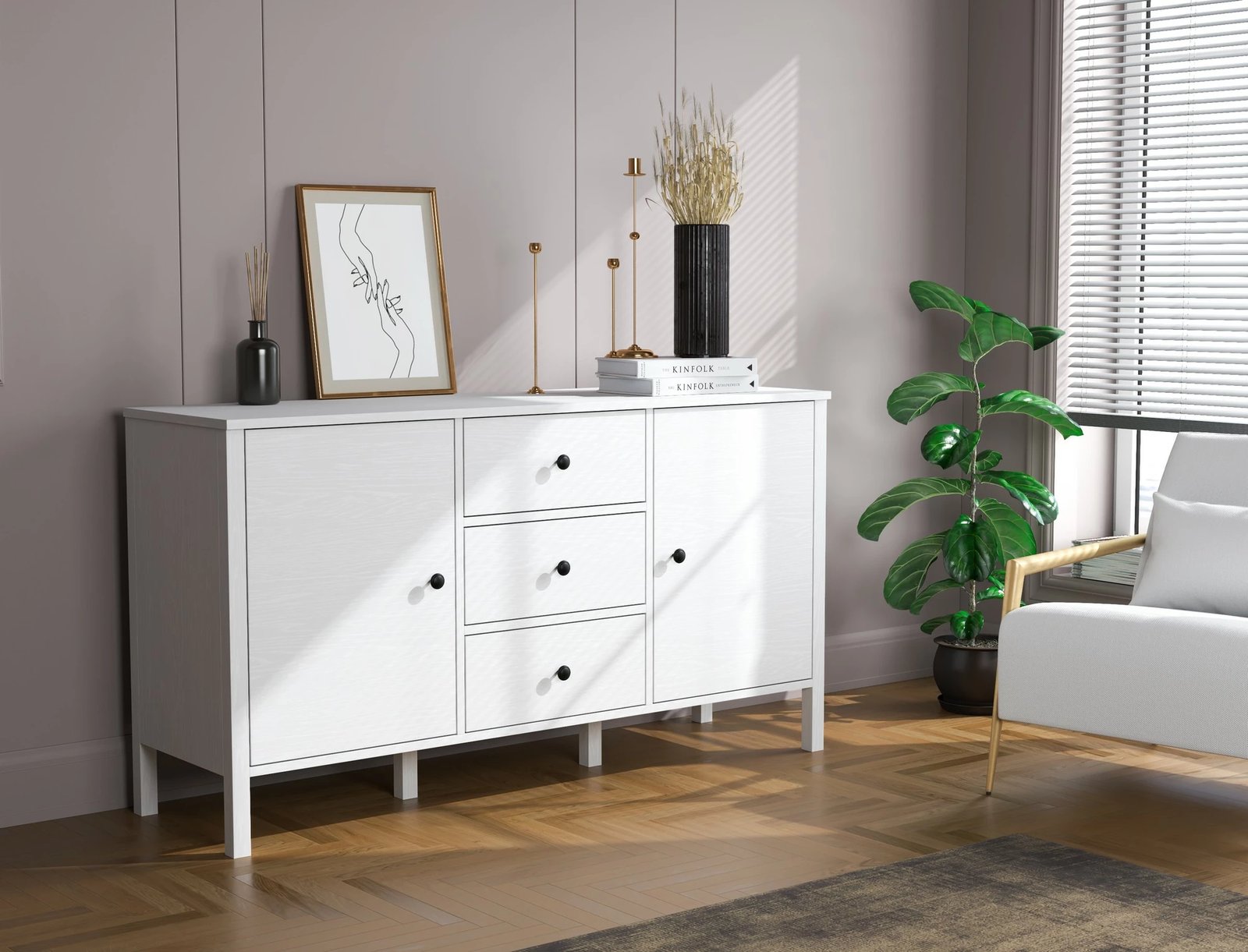 Konsol Hanah Home, FRN-20008, ngjyrë druri dhe e bardhë