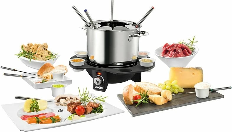 Set fondue UNOLD 48645, 8 persona, 1.5 L, i zi, argjendtë