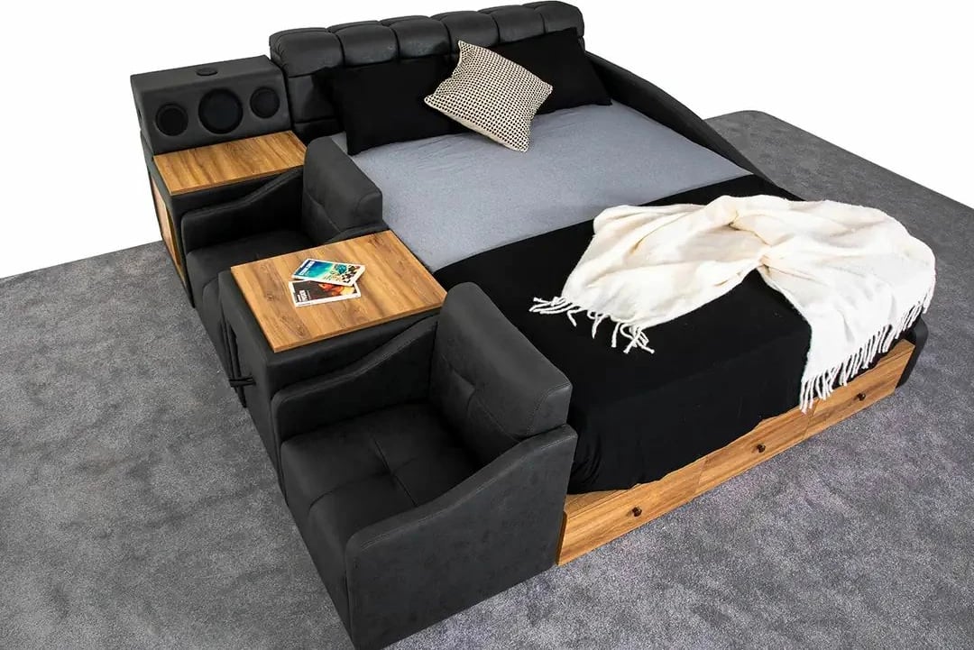 Krevat dopio Nina Smart, ngjyrë gri, Skye Decor