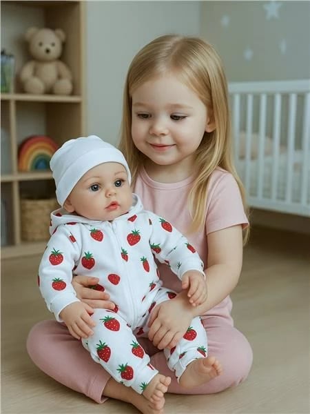 Kukull bebe, PlayTo, Nati 46 cm, folëse dhe kënduese, modul 4 gjuhë, rozë