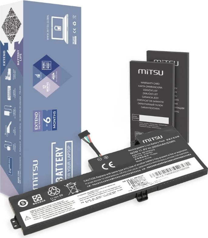 Bateri laptop Mitsu për Lenovo T470 T480 A475 A485, Li-poly, 2000 mAh, 3 qeliza, 11.4V