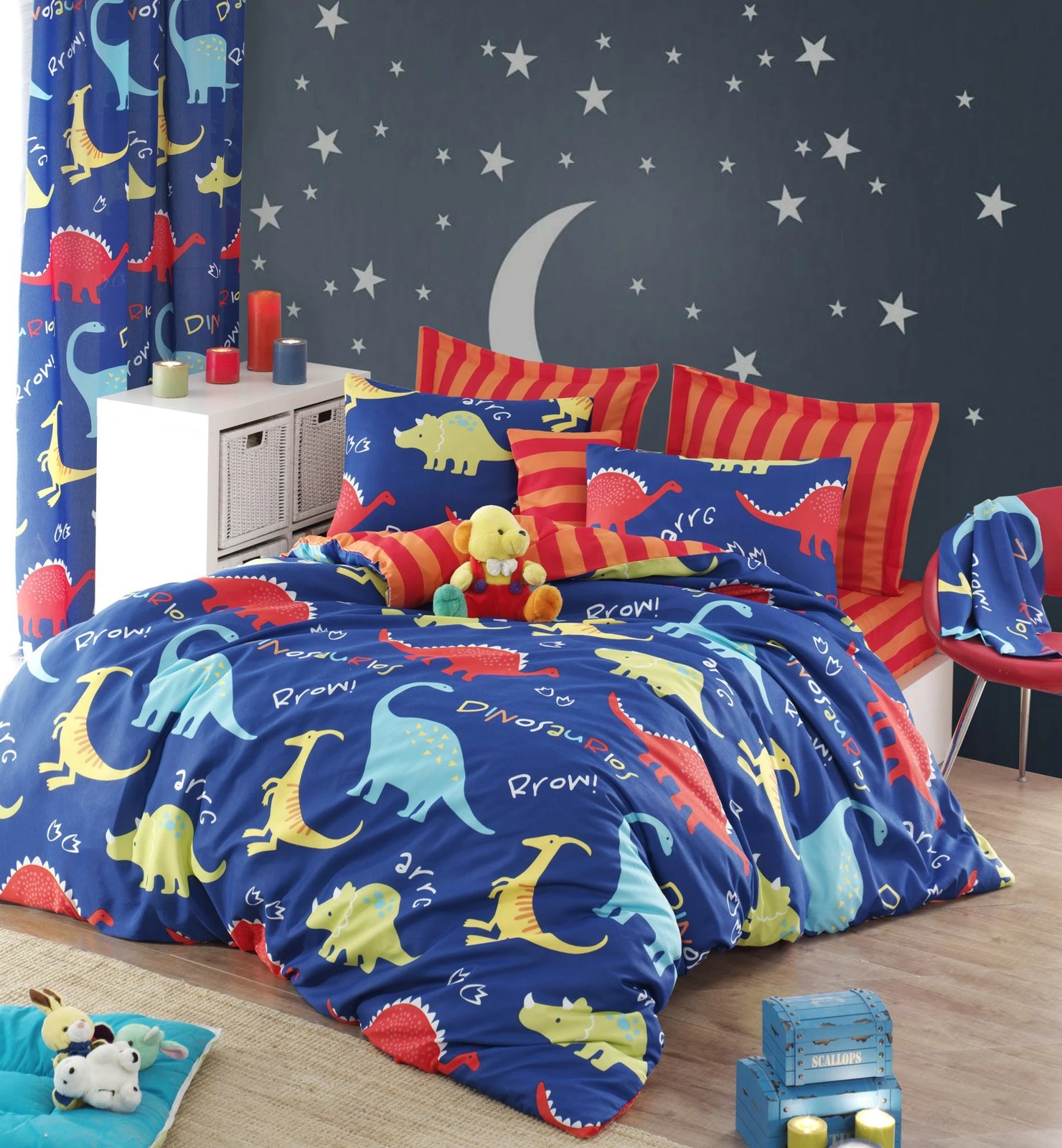 Set mbulesë për jorgan king-size, dinozaurë, ngjyrë kaltër, L'essentiel Set mbulesë për jorgan king-size, dinozaurë, ngjyrë kaltër, L'essentiel