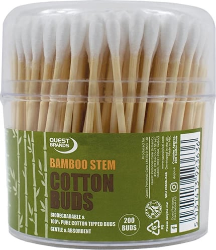 Quest Brands 100% Pure Bamboo Stem Cotton Tipped Buds - Pack of 200