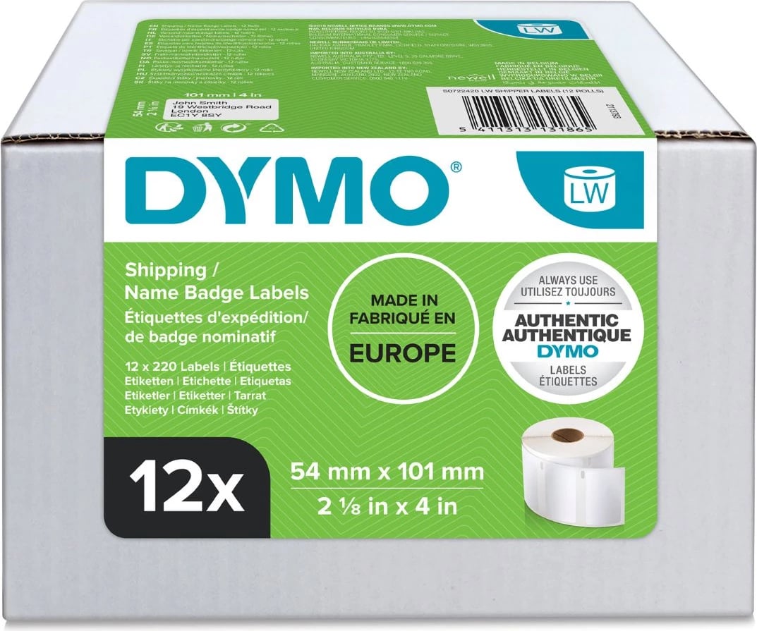 Etiketa ngjitëse Dymo L13186 / S0722420 54x101 mm bardhë 12-pako