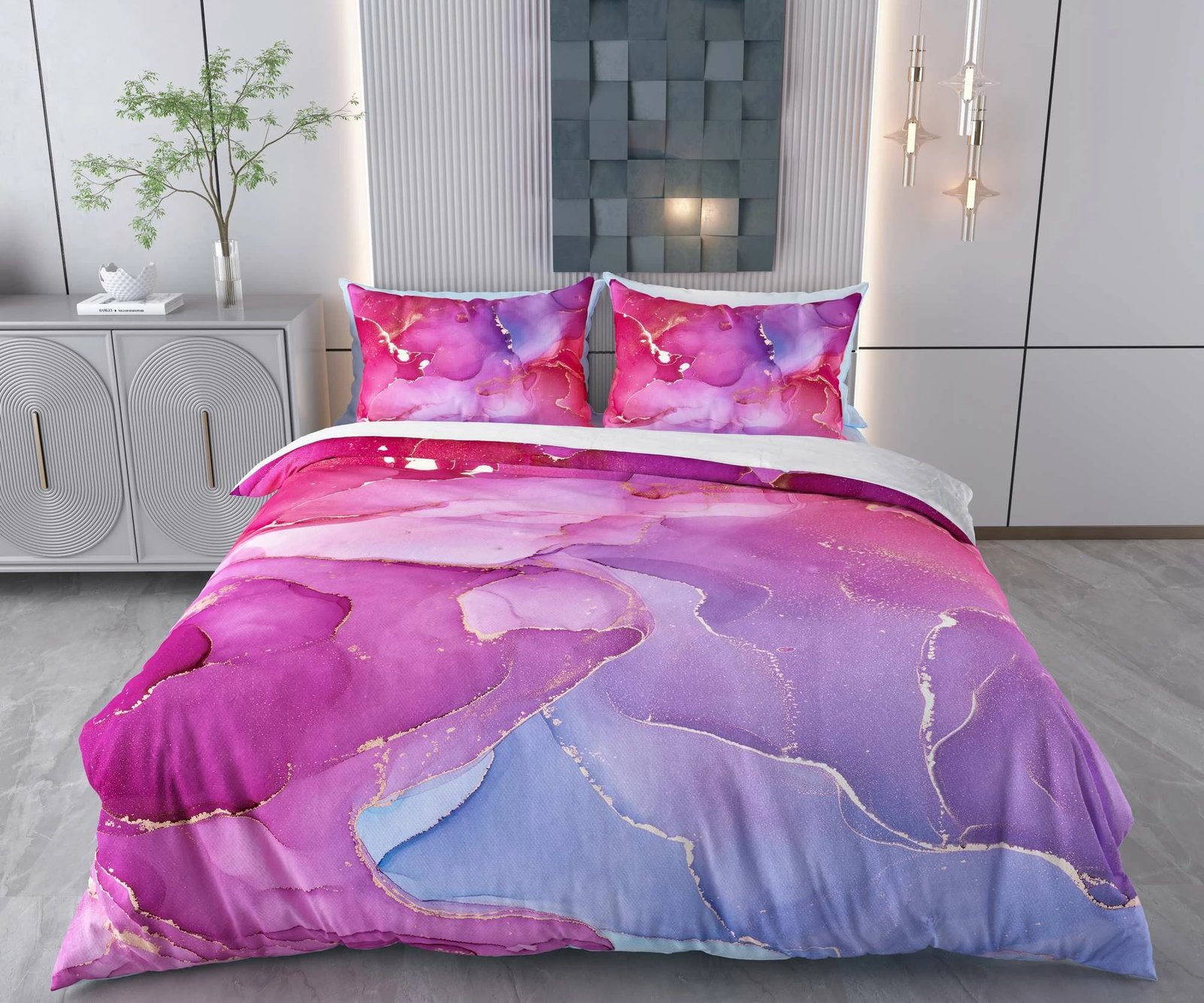 Set mbulesë për jorgan dopio, L'Essentiel Linge de Maison, safir, ngjyrë vjollcë/rozë/blu