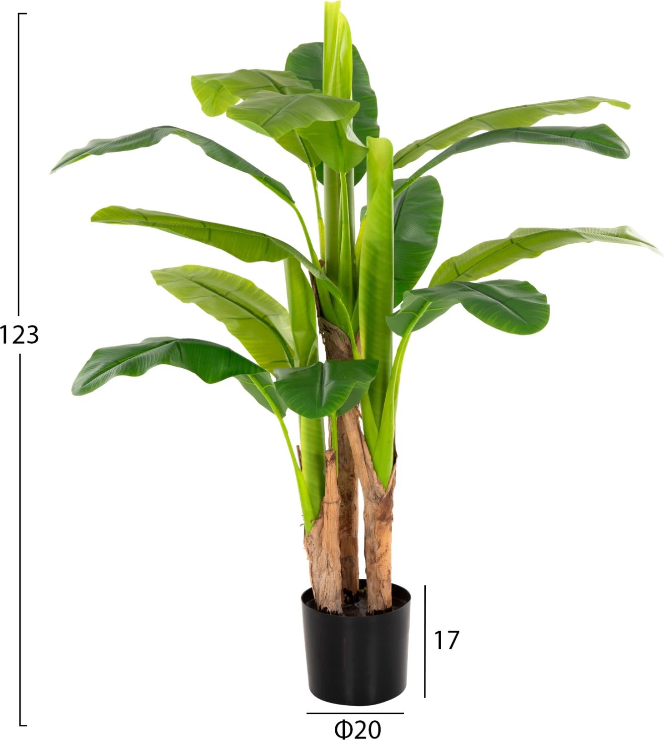 Bimë sintetike dekorative, FH7968, banane në vazo, 123H cm. e gjelbër