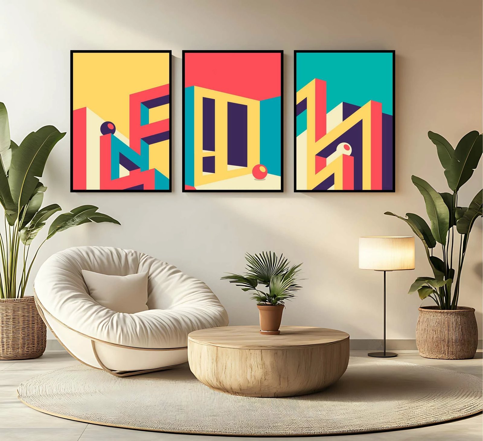 Set pikturash dekorative me kornizë MDF, shumëngjyrëshe, Wallity, Mp3-00104, 40x50cm (3 copë)