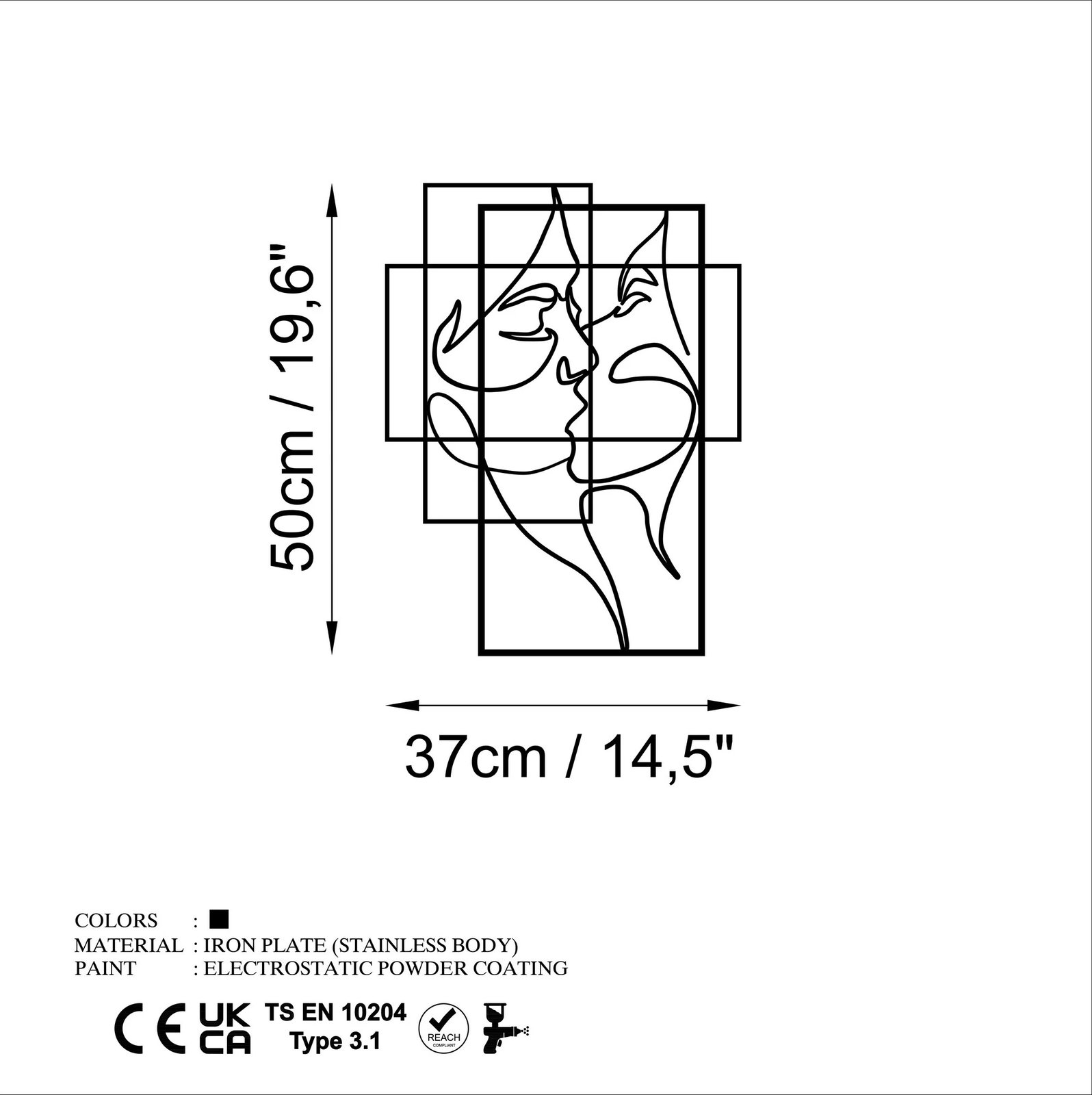 Aksesor dekorativ metalik për mur, Wallity, Love - M