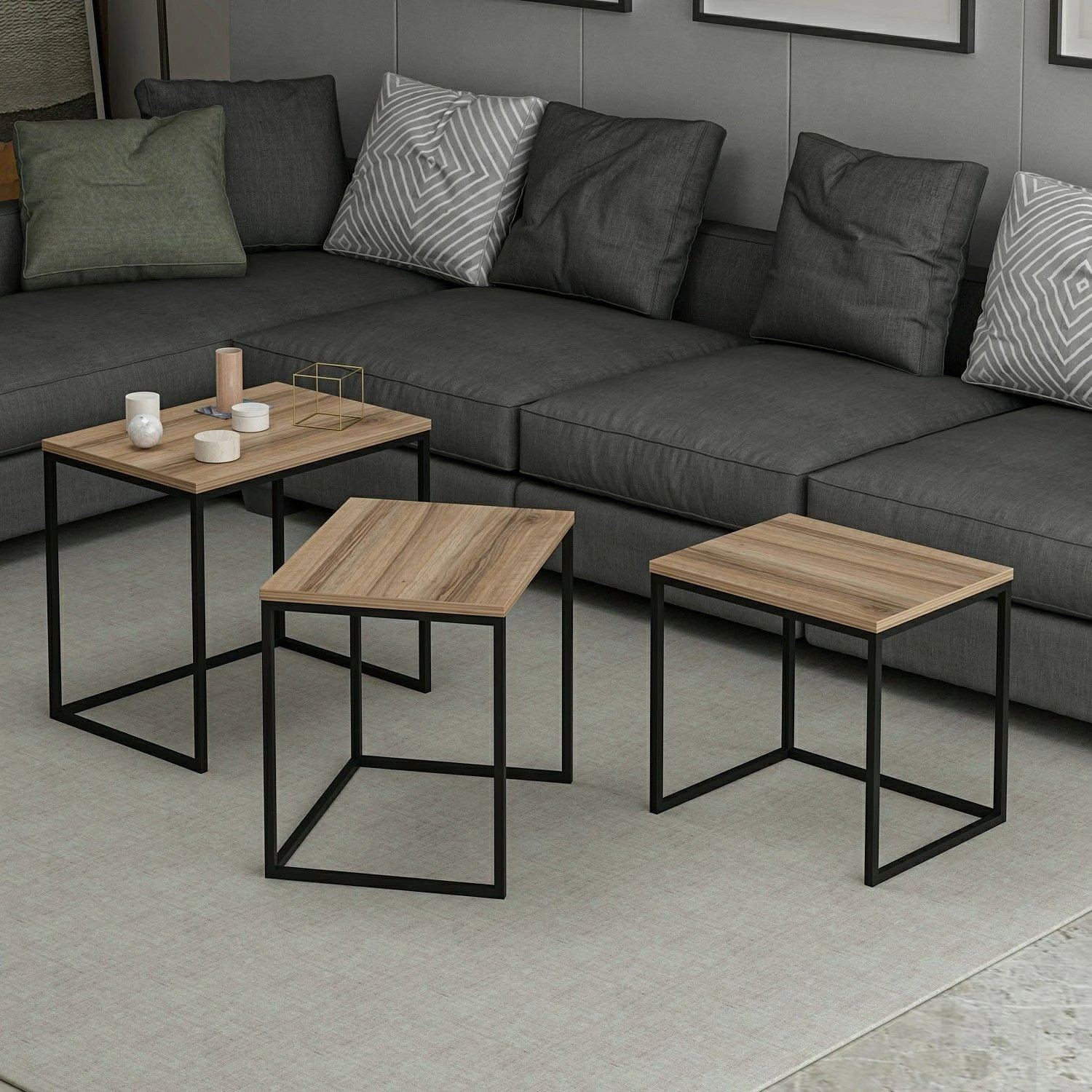 Set tavolina të ndërlidhura (3 copë), Hanah Home, Evia, ngjyrë arre