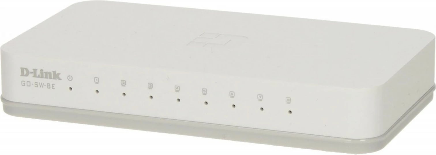 Switch D-Link GO-SW-8E/E 8 porta 10/100 Fast Ethernet i pa-menaxhuar desktop pa ventilator, i bardhë