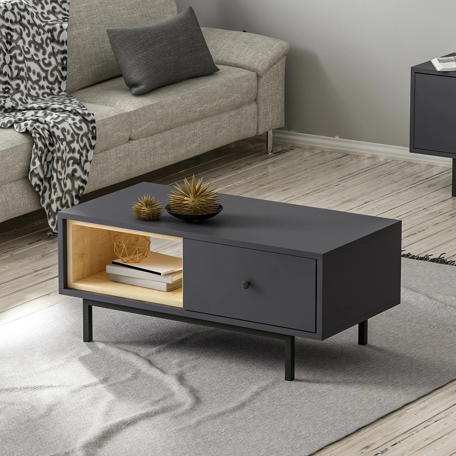 Tavolinë për kafe Hanah Home, ngjyrë natyrale-antracit