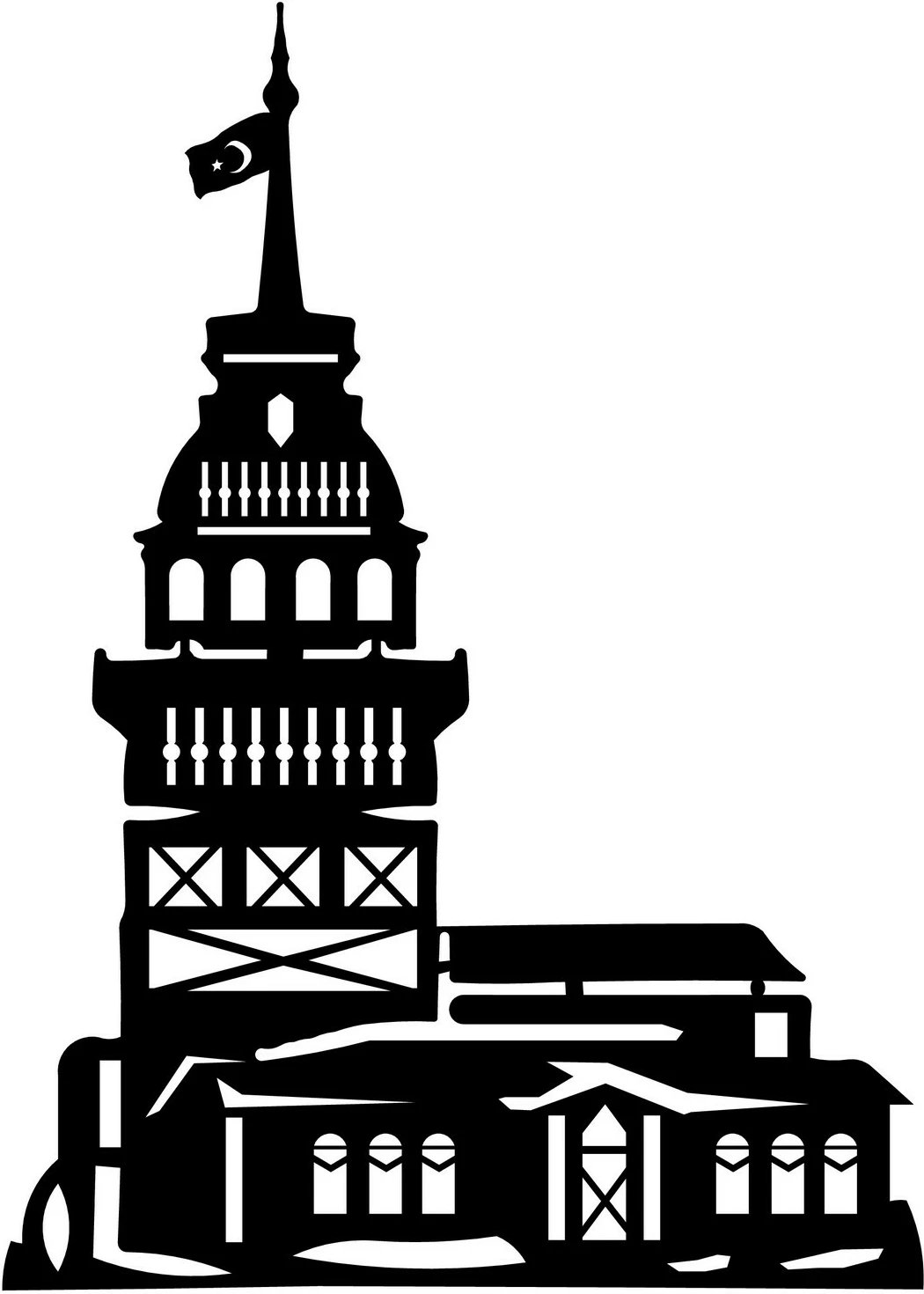 Aksesor dekorativ metalik për mur Wallity, Kulla e Vajzës, ngjyrë e zezë, 50x70cm