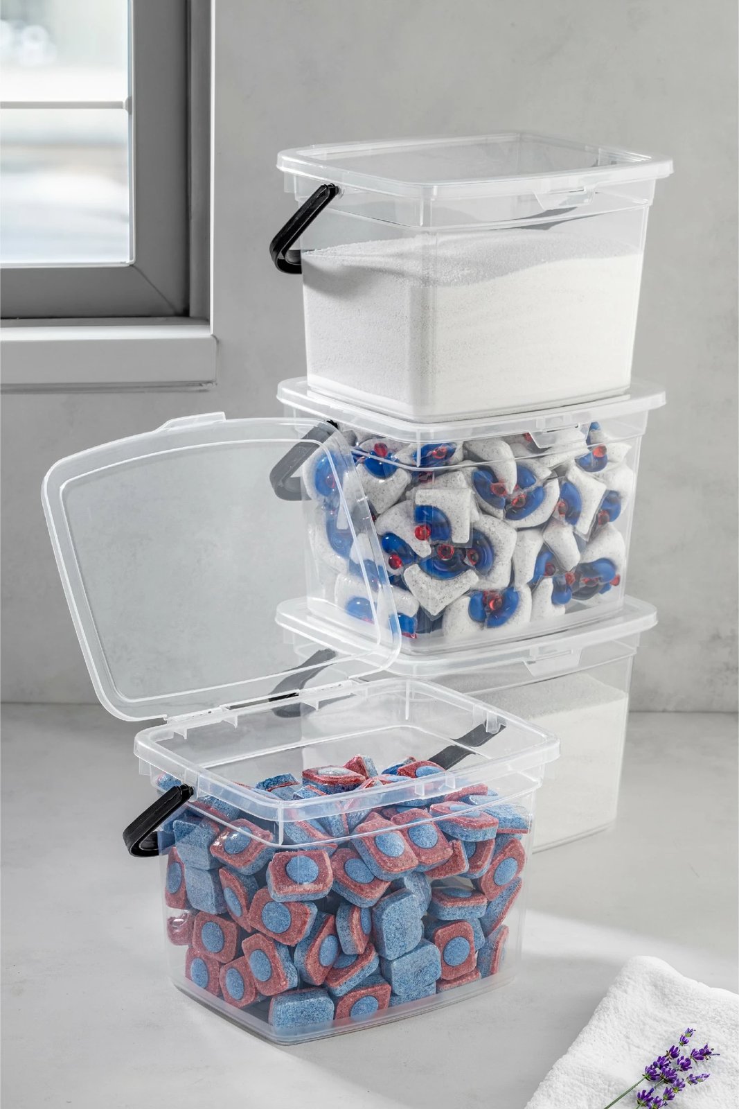 Set kuti plastike për organizim (4 copë), Hermia, KARE4LDTRJN4LU, e bardhë
