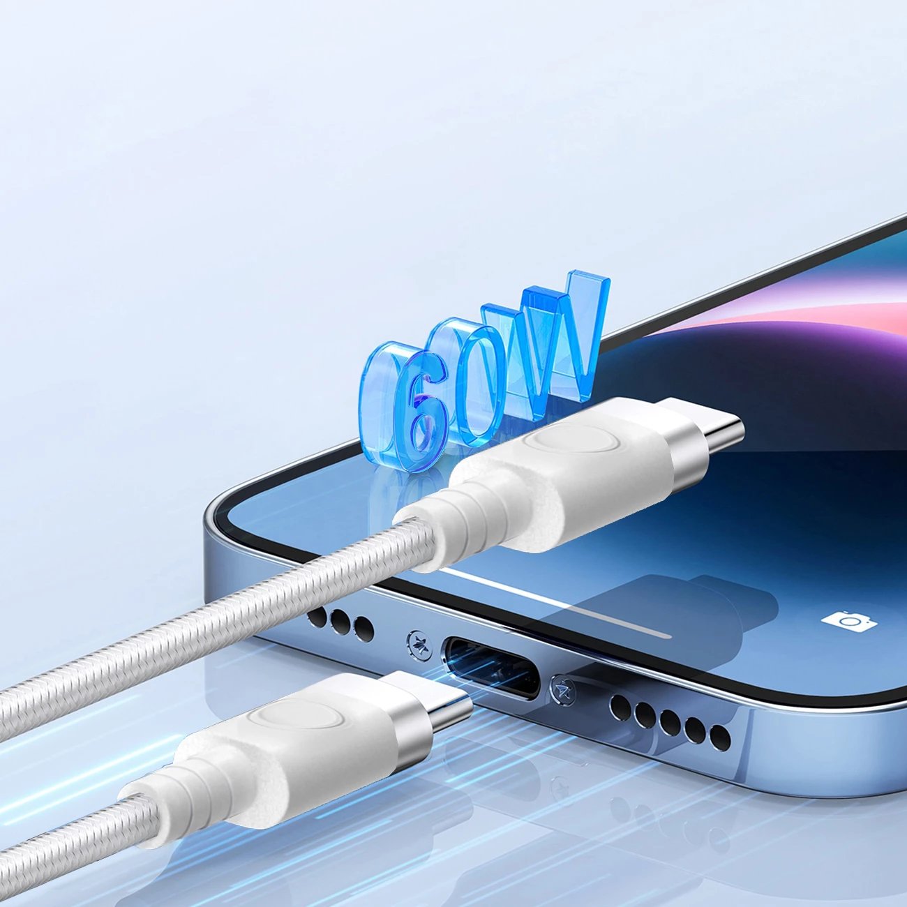 Kabllo USB-C në USB-C Orico CDX, 1m, 60W, 3A, e bardhë