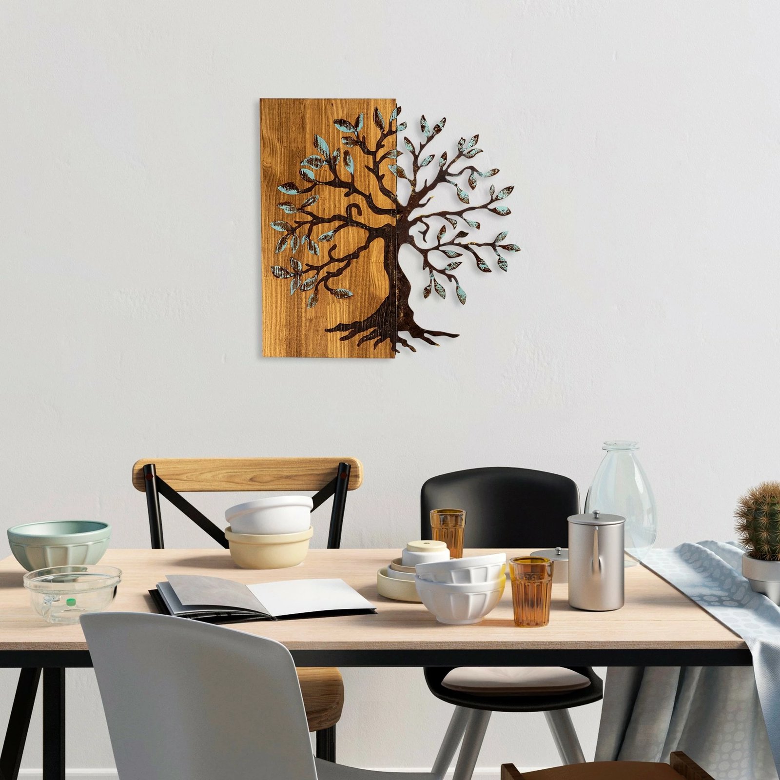 Aksesor dekorativ muri prej druri, Wallity Agac 5, ngjyrë arre, 58x58cm