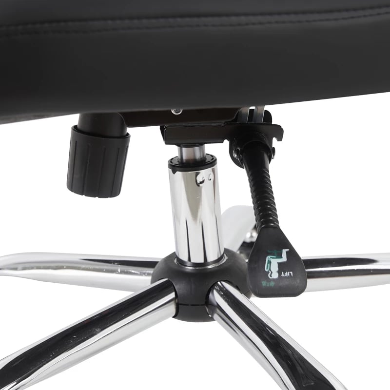 Karrige drejtoriale për zyre Morales, lëkurë sintetike e zezë, 60x70x118-124cm