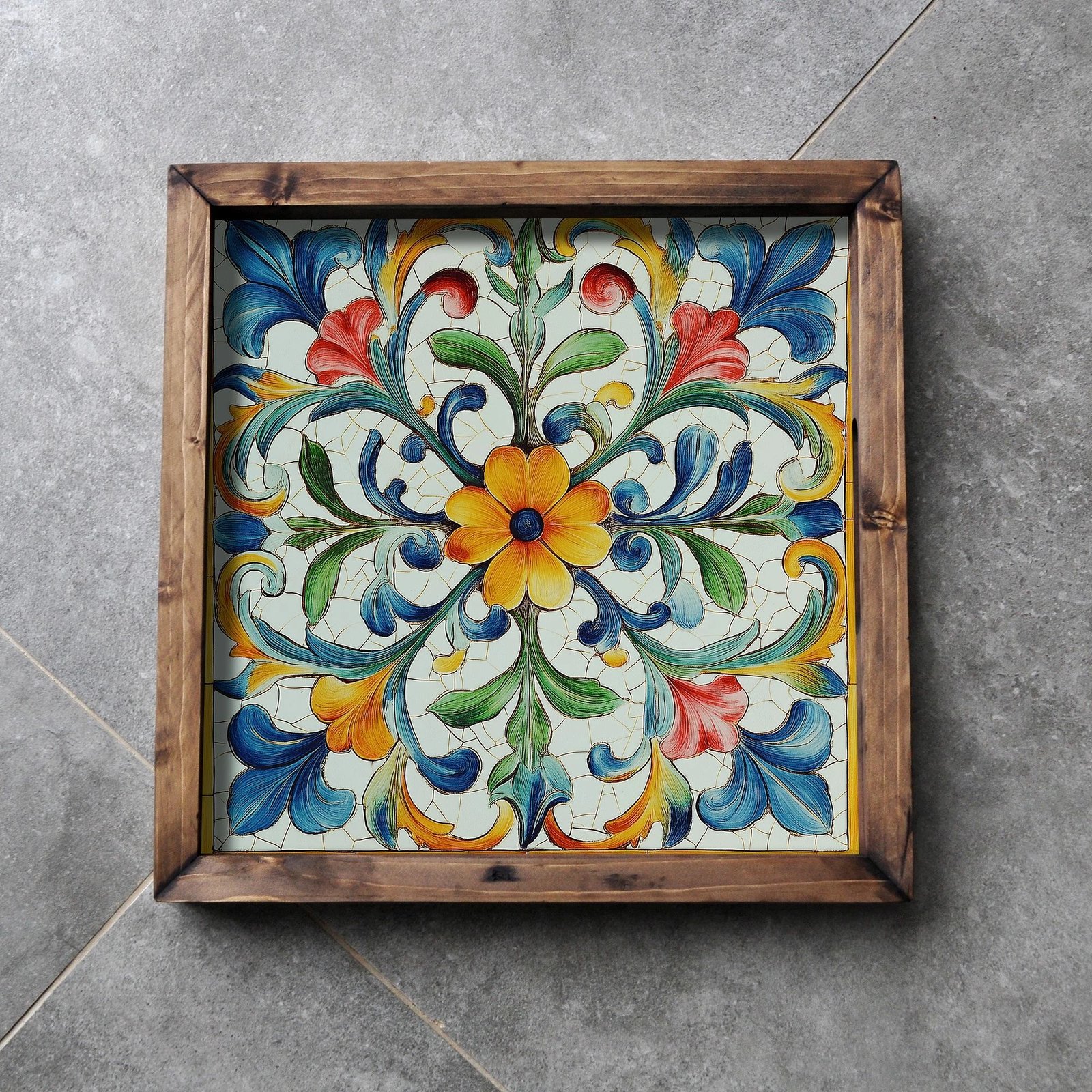 Tabaka dekorative prej druri, shumëngjyrëshe, Evila Originals, REF059, 35x35x4cm Tabaka dekorative prej druri, shumëngjyrëshe, Evila Originals, REF059, 35x35x4cm