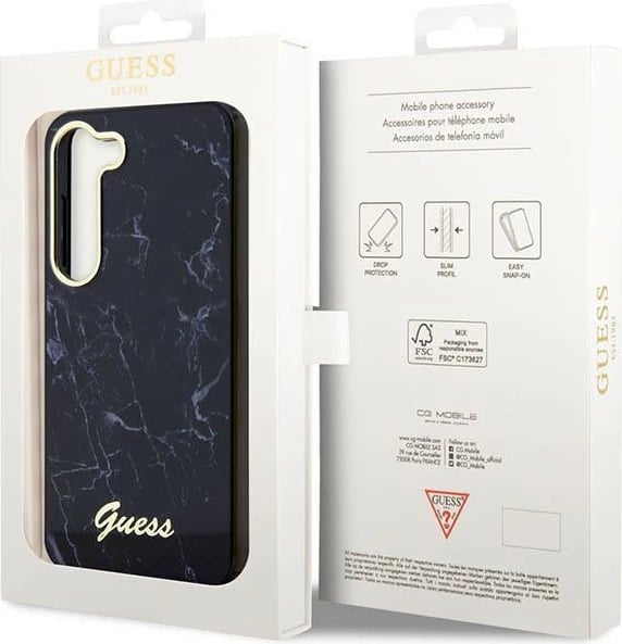 Mbështjellës Guess Marble për Samsung Galaxy S23+ S916, i fortë, i zi