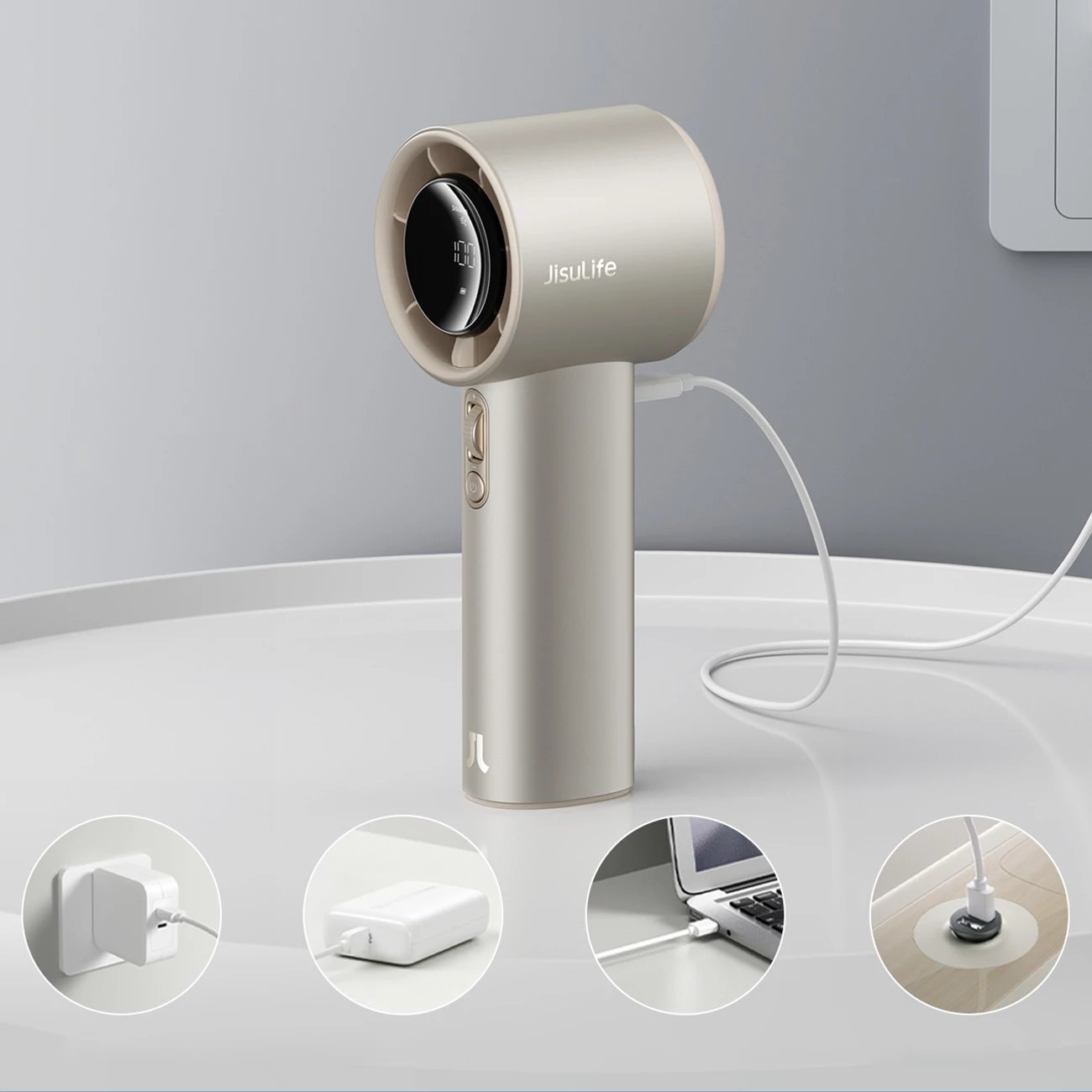Ventilator dore Jisulife Pro1 S FA53PRO, 5000 mAh, USB-C, me ekran, Kafe e çelët