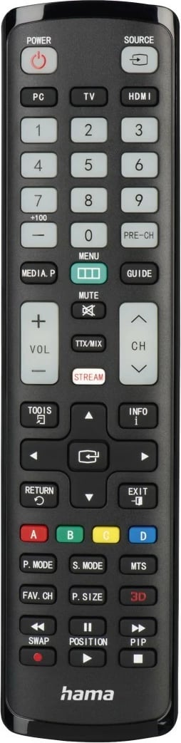 Telekomandë TV Hama 221060 me funksion mësimi, IR 1:1, butona që ndriçojnë, kompatibile Samsung, me bateri AAA, e zezë