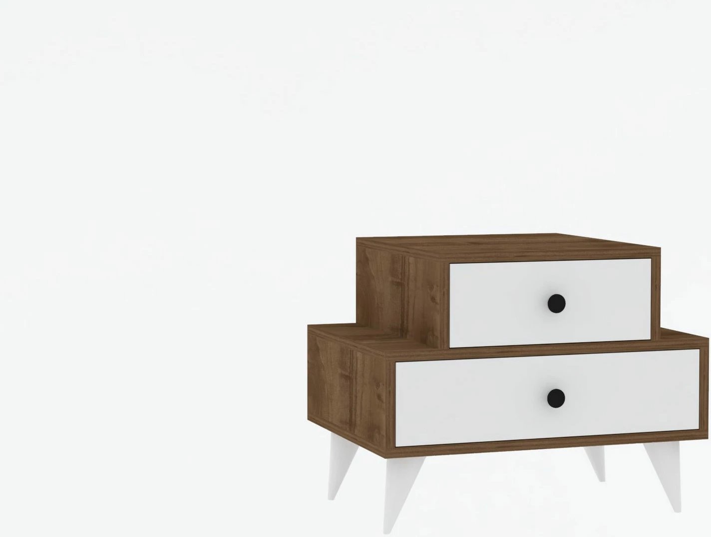 Komodinë skandinave, ngjyrë e bardhë dhe arre, Hanah Home, Mise Komodinë skandinave, ngjyrë e bardhë dhe arre, Hanah Home, Mise