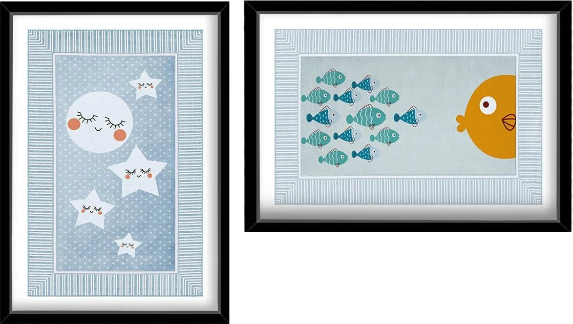 Pikturë dekorative me kornizë, 2 copë, ngjyrë kaltër-portokalli-bardhë, Wallity, 2P3853SCT-006