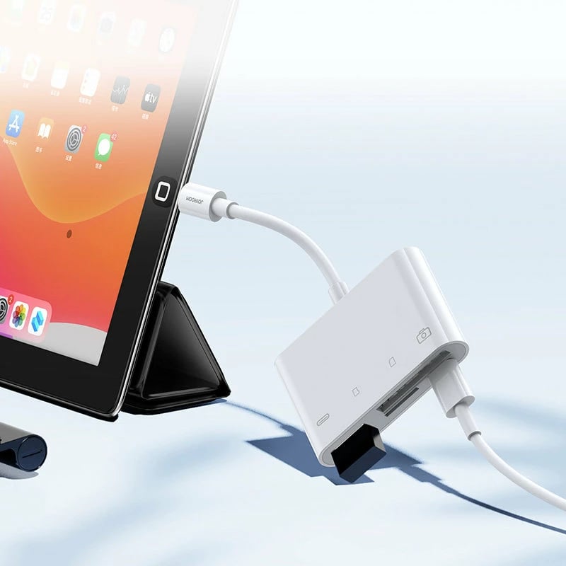 Adapter Joyroom S-H142, HUB OTG Lightning, lexues karte SD/TF, USB-A/USB-C, i bardhë